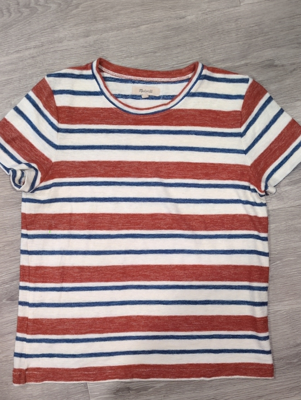 Madewell Women's T Shirt Medium Short Sleeve Stripe Tee - Rust Blue & White